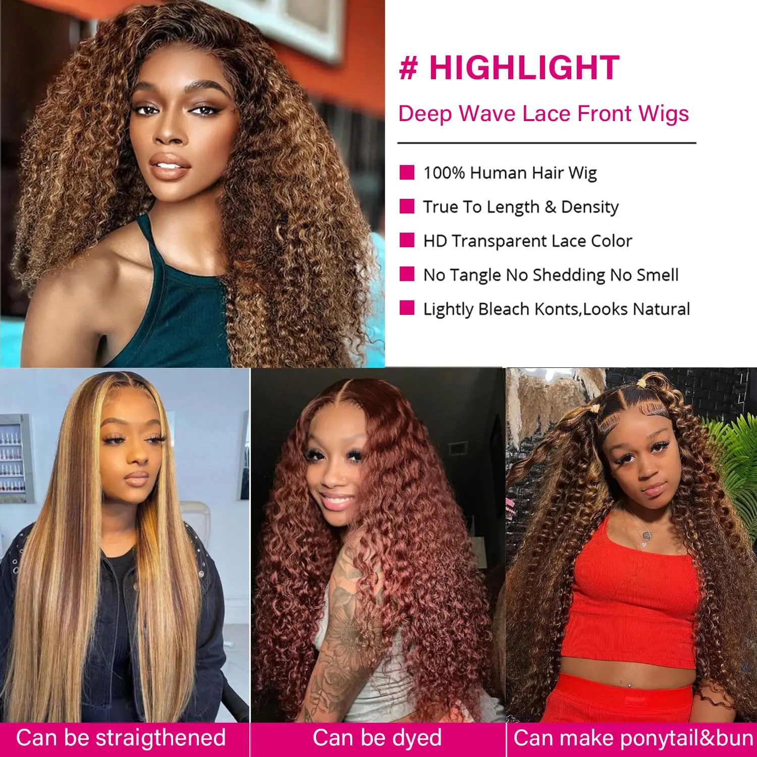 4/27 Highlight Ombre Honey Blonde HD Lace Front Wig Human Hair Water Wave 3x5 Lace Front Wigs Human Hair Pre Plucked 26 inch