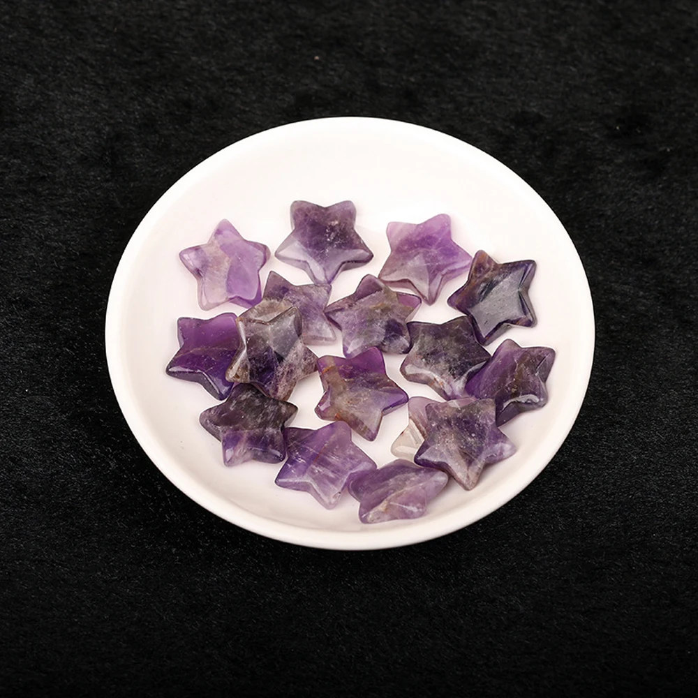 FS57-1 Natural Crystal Star 2cm, Pentagram Stone for Home Desk Decor, DIY Handheld Worry Stone, Reiki Healing Gift