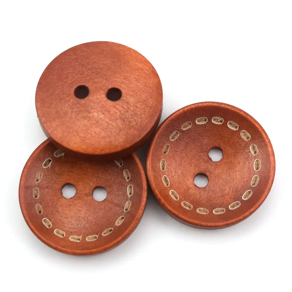 50PCS 2 Holes Wooden Button Environmental Protection Hand Threading Wood Buttons Buckle DIY Sewing Apparel Accessories 20MM