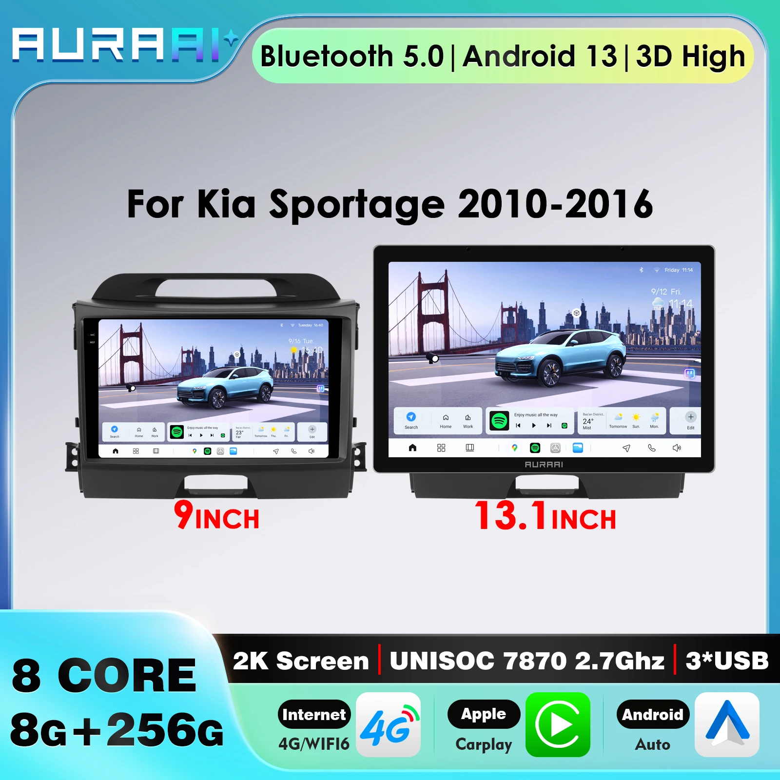 

Автомобильный радиоприемник для KIA Sportage 2010-2016, мультимедийный экран Android, UNISOC 7870, видеоплеер, поддержка Bluetooth, GPS, стерео OBD