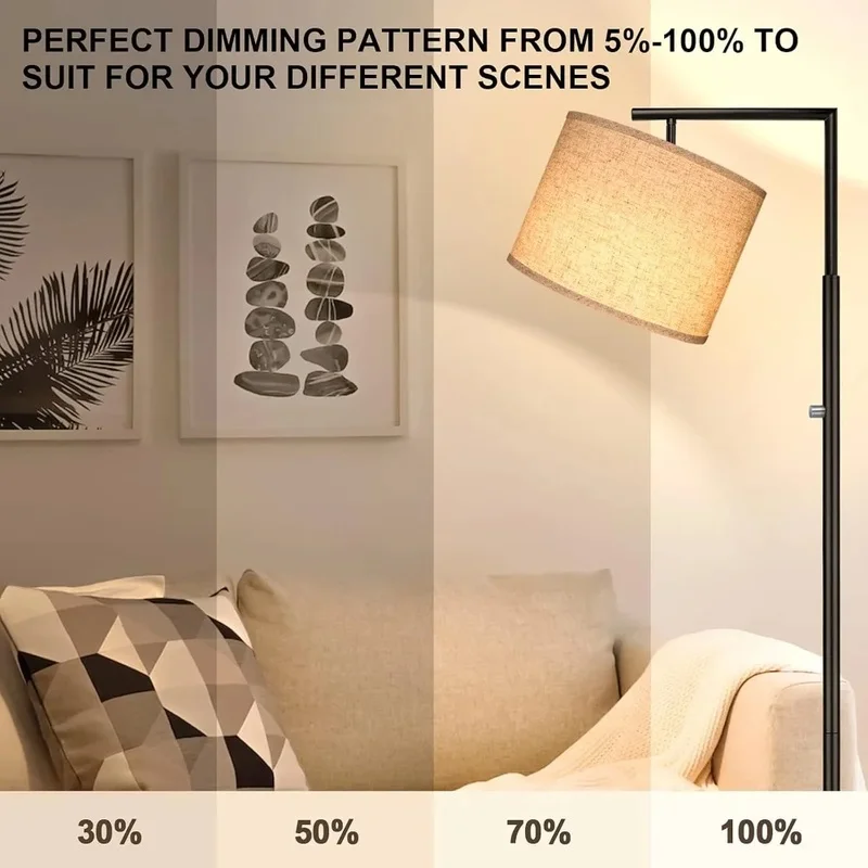 Modern Adjustable Floor Lamp with Remote, Beige Shade, 4 Color Temperature, Includes LED Bulb