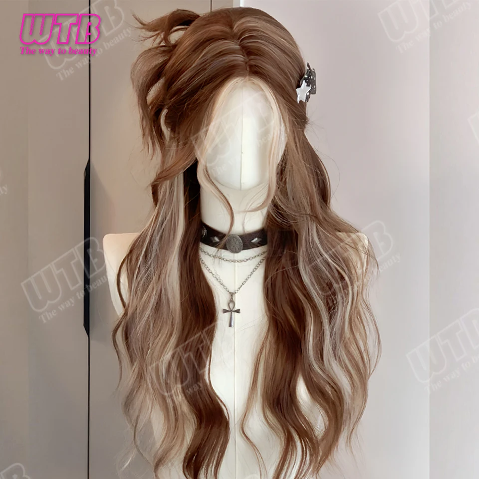WTB Synthetic Lolita Wig Lace Front Highlighted Long Curly Hair Suitable for Women and Girls to Wear for Holidays and Cosplay
