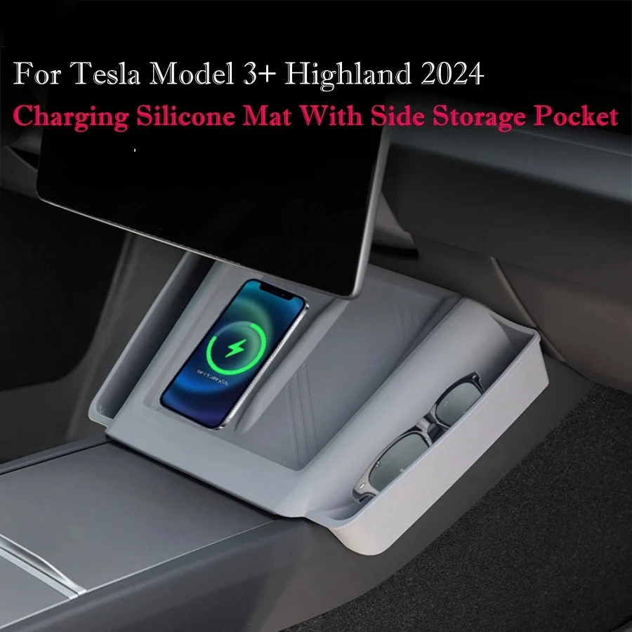

Новейшая модель Tesla 3 + Highland 2024 центральная консоль Беспроводная зарядка силиконовый коврик с боковым карманом для хранения Нескользящие коврики