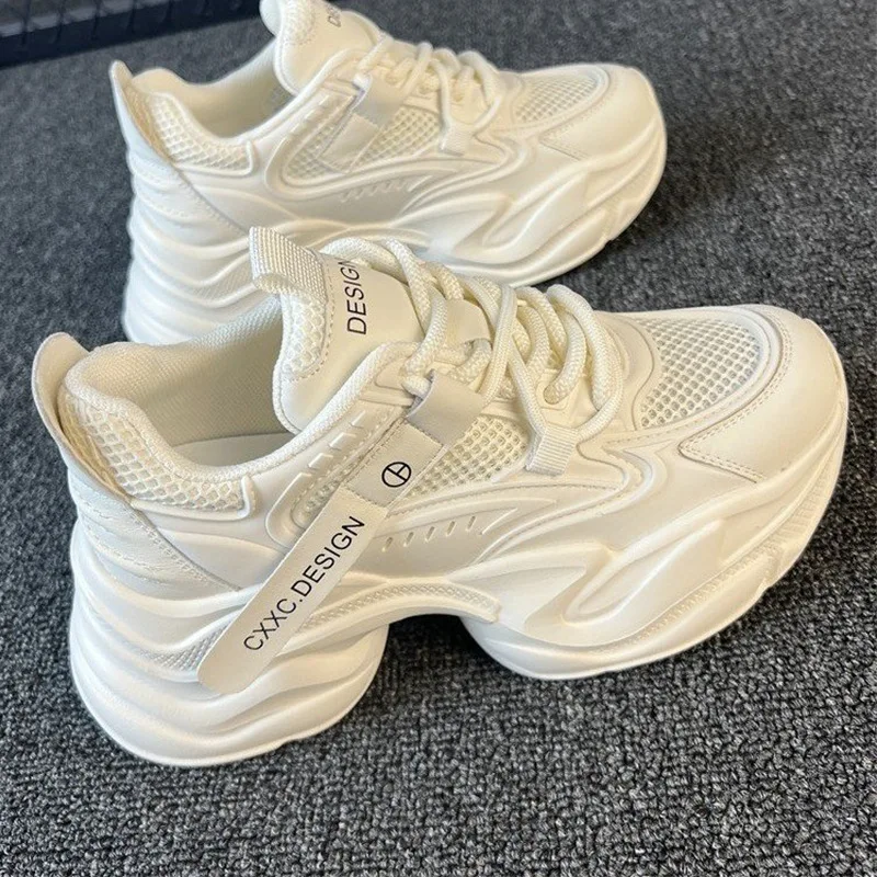 

Female Genuine Leather Shoes with Mesh Surface Small and Thick Soled Women Shoes Versatile Lightweight Sports and Leisure Shoes