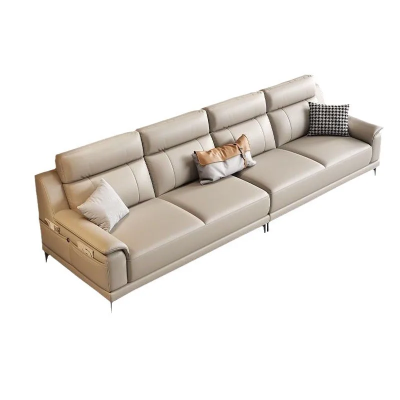 

Light luxury leather sofa Italian minimalist household leather sofa living room size simple