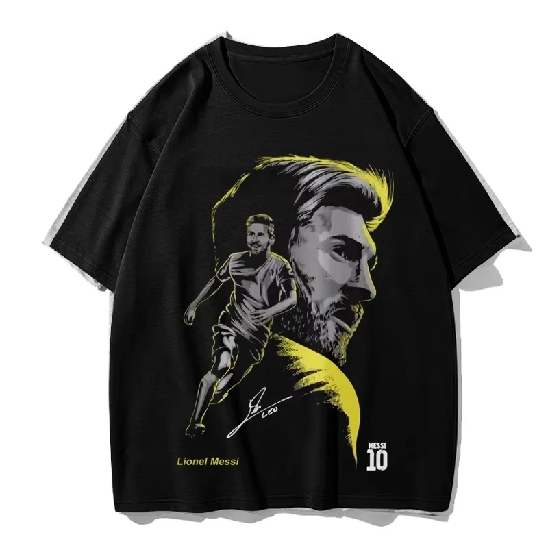 Camiseta de manga corta Messi para hombre, camiseta holgada de algodón puro de Barcelona Paris para estudiantes adolescentes, novedad de 2025, 2025