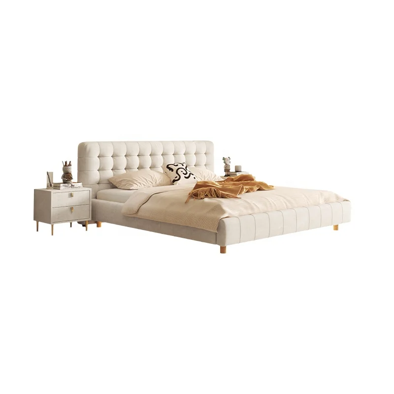 

Wholesale Bed Room Wooden Furnitures Elegant Luxury Modern Beauty Up-holstered Beds for Sleeping with Light