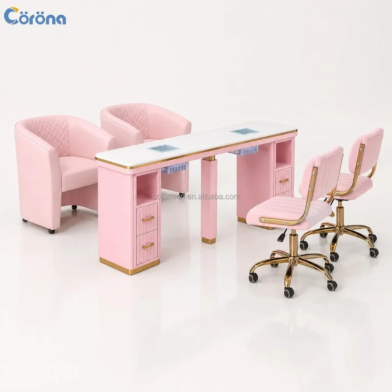 Modern Nail Workstation Professional Nail Salon Furniture Manicure Table with Storage Cabinet for Beauty Salon