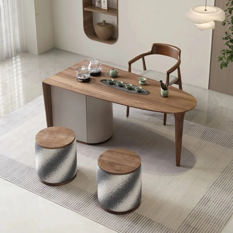 

Новый китайский чайный столик и стул из орехового дерева, офисный чайный столик из цельного дерева