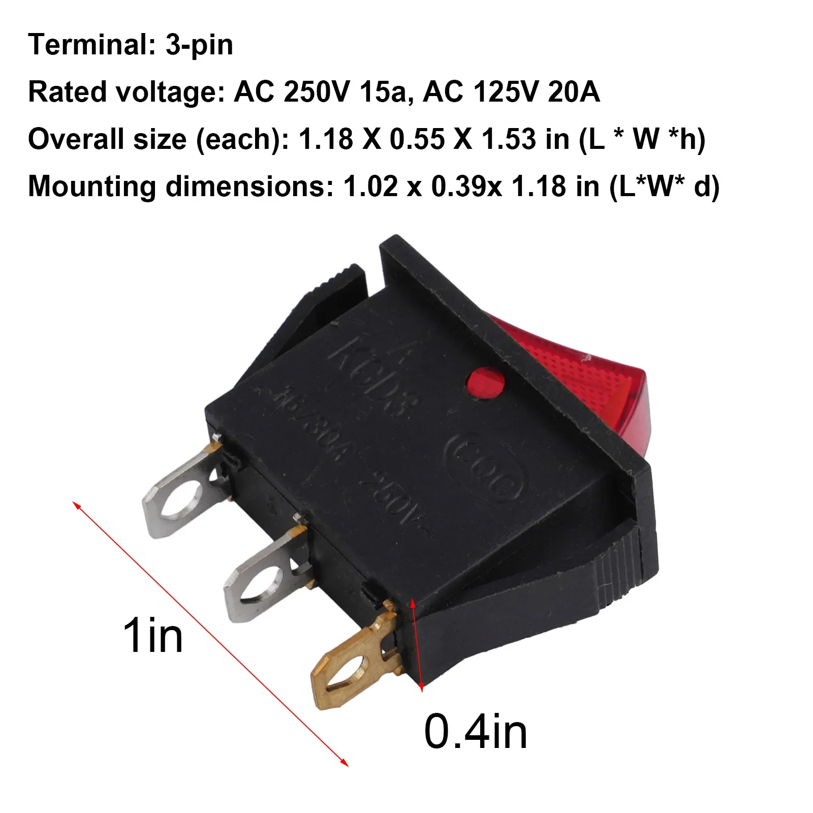 Power Switch Button Rocker Switch Rocker Switch 3Pin AC 125V 20A AC 250V 16A Boat Cart DPST Durable Components