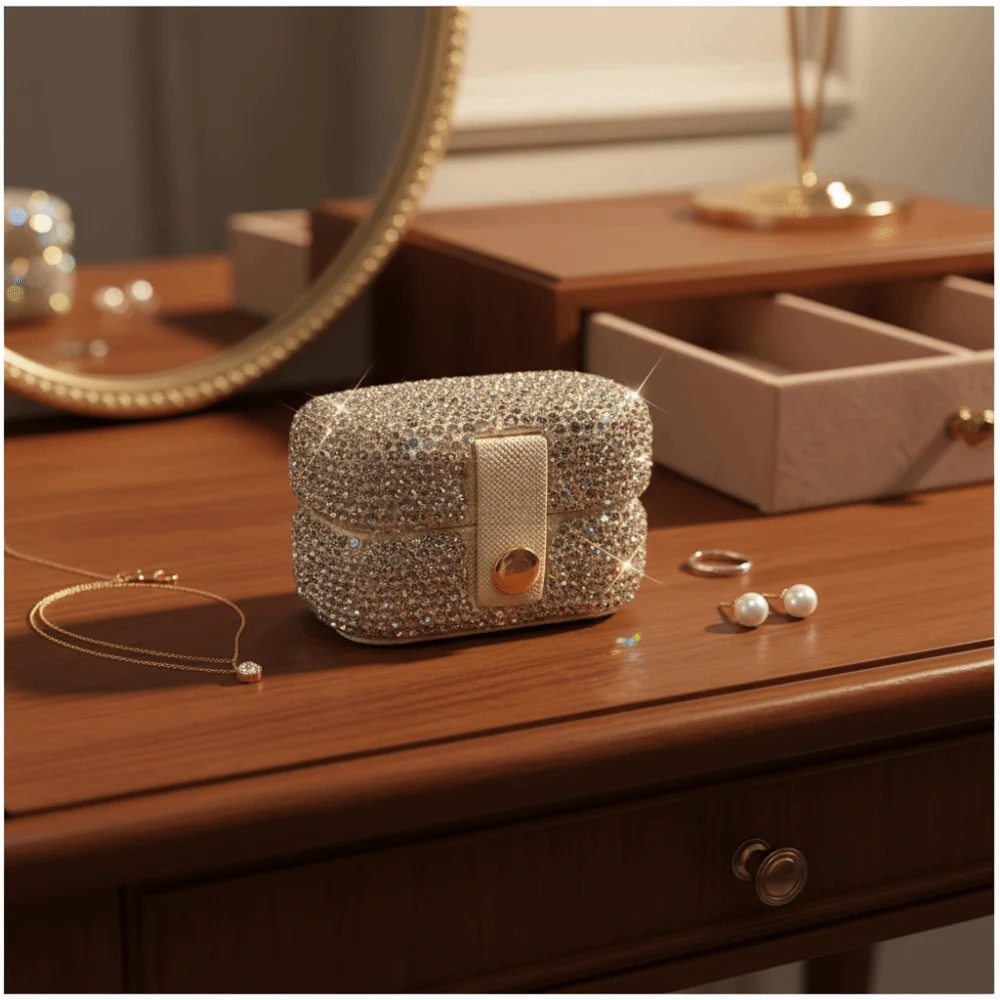 

Bling Mini Rhinestone Ring box Creative Silver Sparkling Jewelry Storage Box Luxury Square Necklace Storage Case Organizer Case
