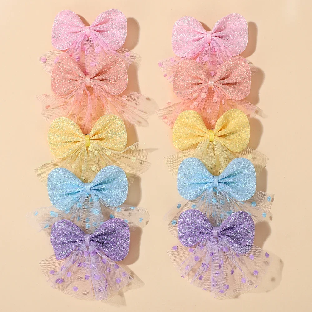 

2pcs/Set Baby Girls Hair Clips Cute Sweet Dot Lace Bowknot Glitter Bow Hairpin Kids Headwear Accessory Gifts for Girls