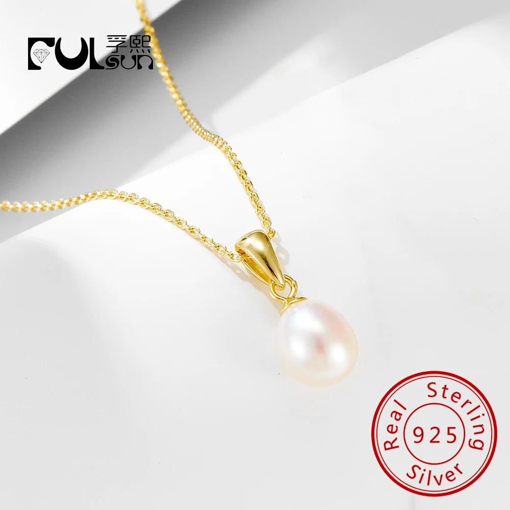 

Dainty Minimalist Pearl pendant 925 Sterling Silver 14k Gold Plated Necklace Jewelry for women
