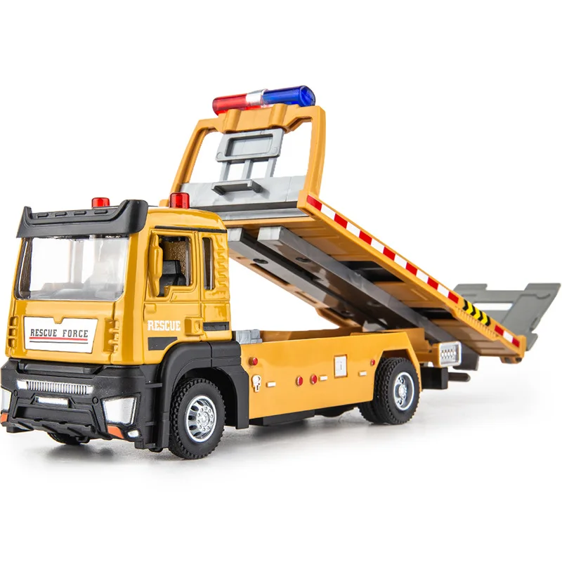 Alloy Flat Transport Car Wrecker Trailer Simulation Engineering Car Sound And Light Rebound Model Boy Toy Gift B303