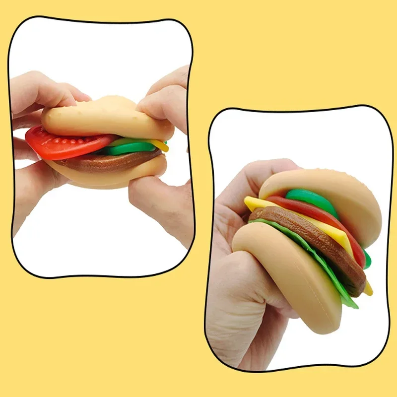 Hamburguesa de simulación creativa, juguetes para aliviar el estrés, juego combinado de comida divertida, juguete para apretar con pellizco blando, hamburguesa hecha a mano DIY