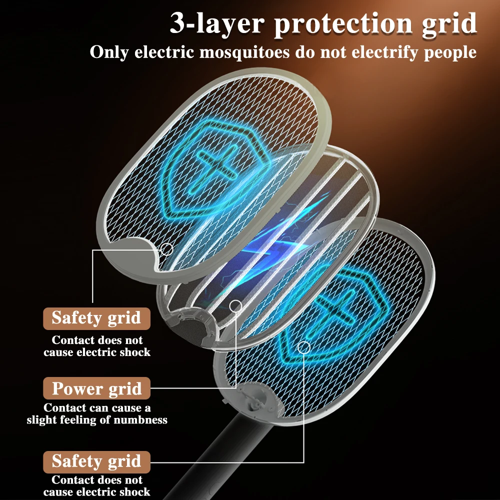 Raquette à moustiques électrique pliable avec lumière UV, piège à moustiques, aste par USB, anti-insectes