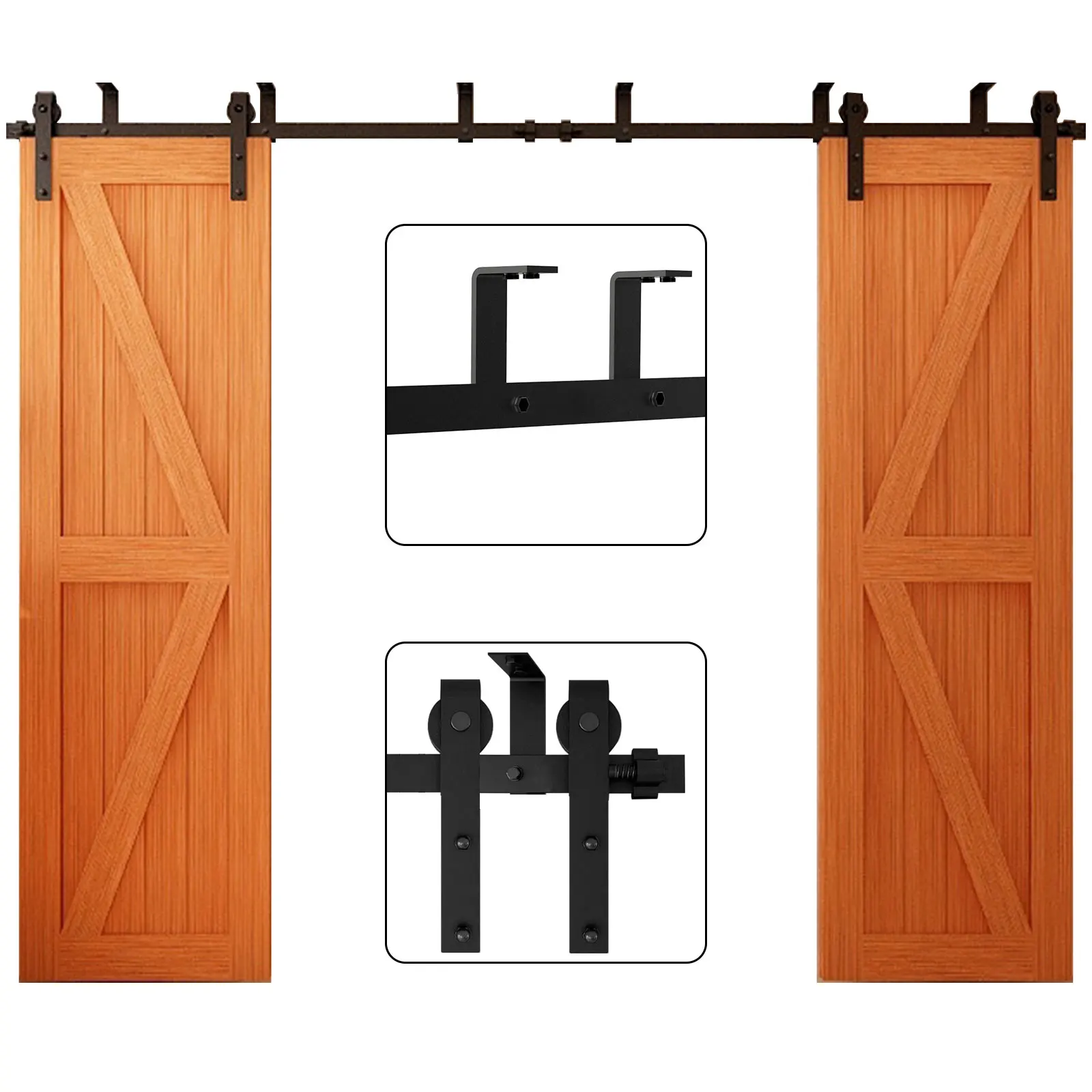 

CCJH Sliding Barn Door Hardware Kit Ceiling Mount Sliding Door Track Accessory Kit Double Sliding Interior Door J Shape