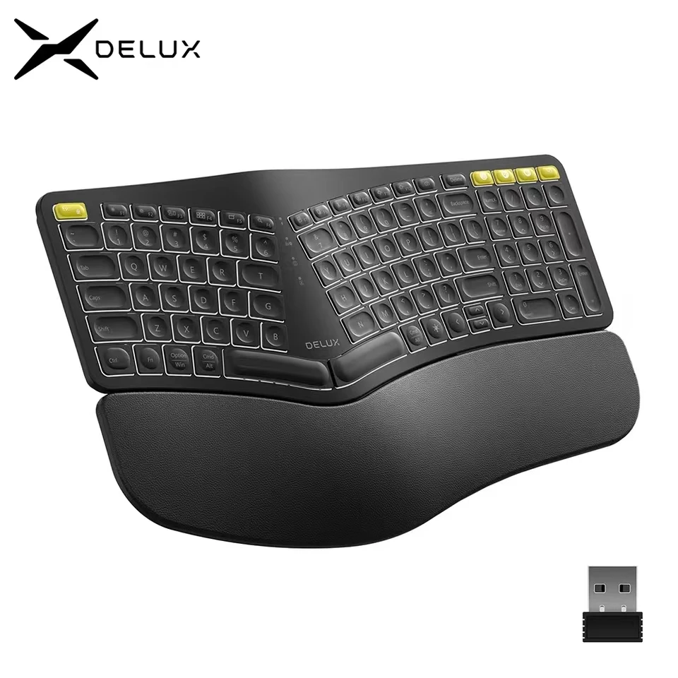 

Delux GM902 PRO Ergonomic Keyboard Wireless with Backlit USB Receiver BT5.0 Scissor Switch and Palm Rest for Windows and Mac