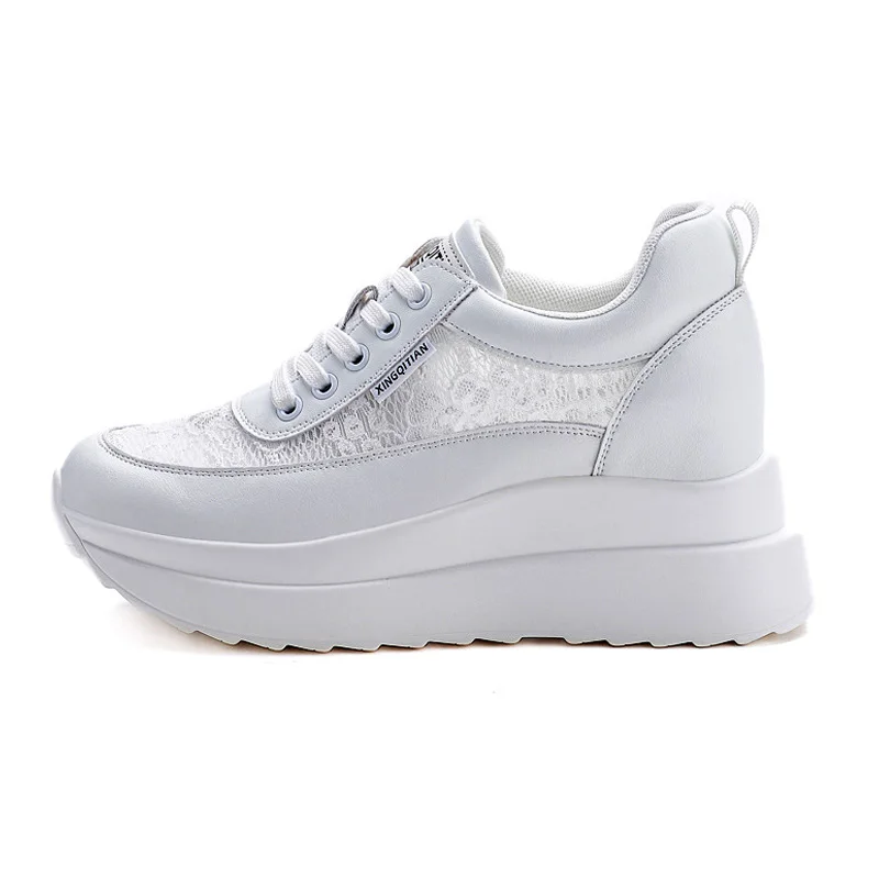 Spring Summer Platform Shoes Women Genuine Leather White Shoes Ladies Height Increasing 8cm Casual Sneakers D951