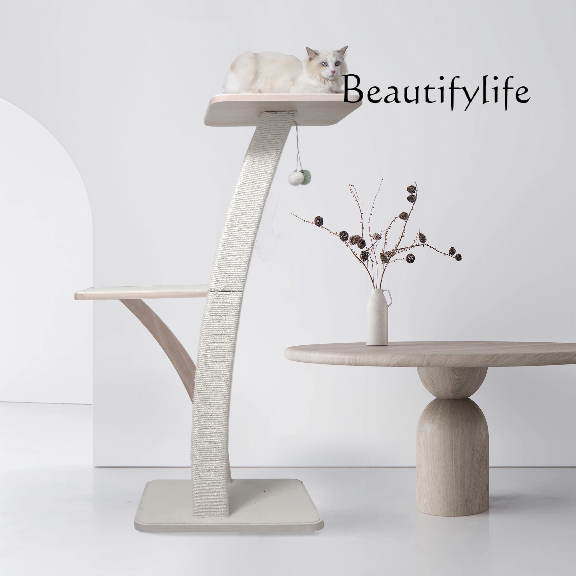 Solid wood cat climbing frame shelf coconut tree small cat tree does not occupy the area of cat scratching column  simple sisal
