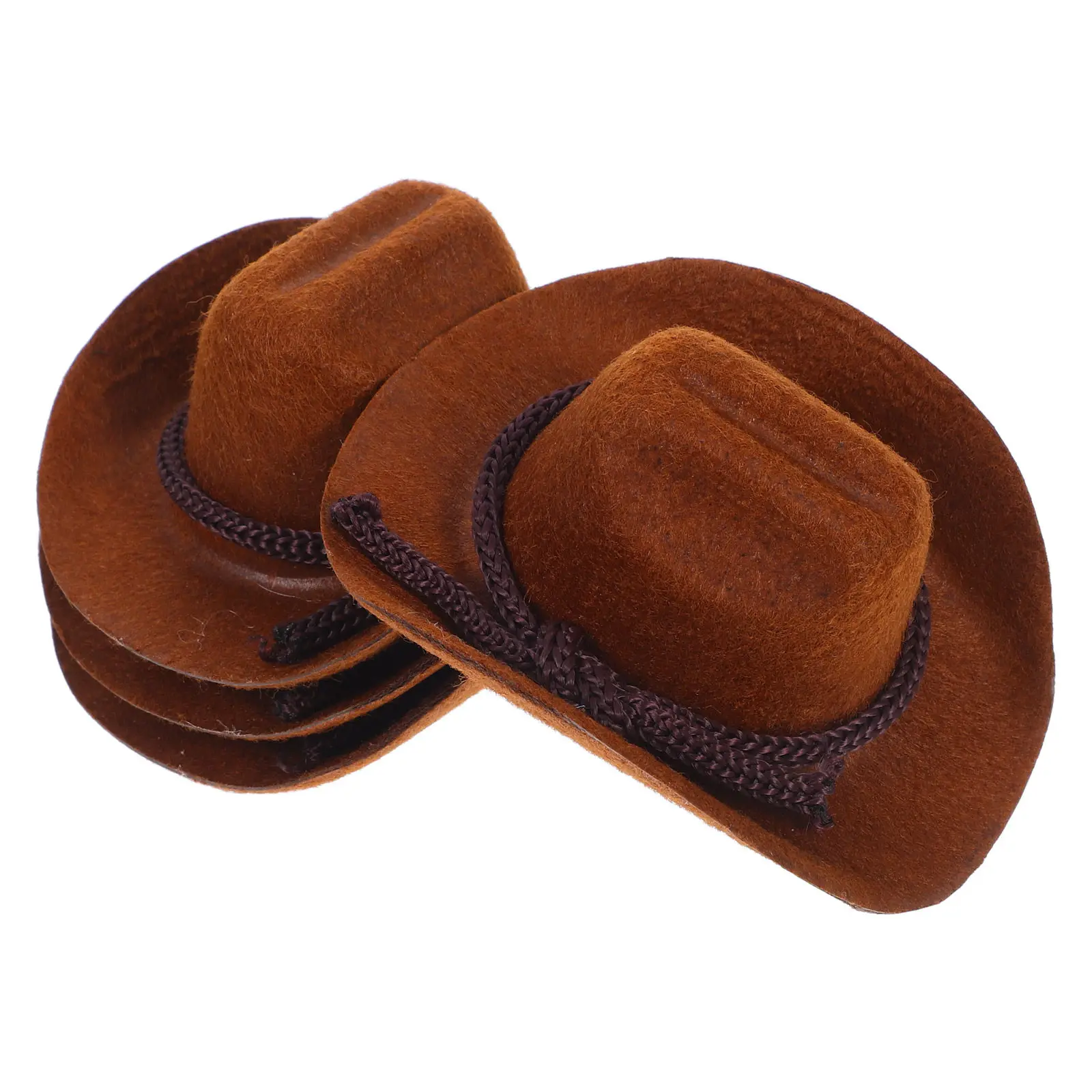 Набор из 4 миниатюрных ковбойских шляпок с флокированием, уникальные крошечные шляпки в стиле вестерн для кукольных домиков, проектов DIY, украшений для вечеринок, аксессуары для кукольных домиков