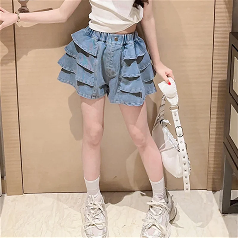 Neues Design: Sommer-Jeansshorts mit Rüschen für Teenager-Mädchen, elegante Cake-Shorts, modische Streetwear-Shorts für Kinder. – Detail 5