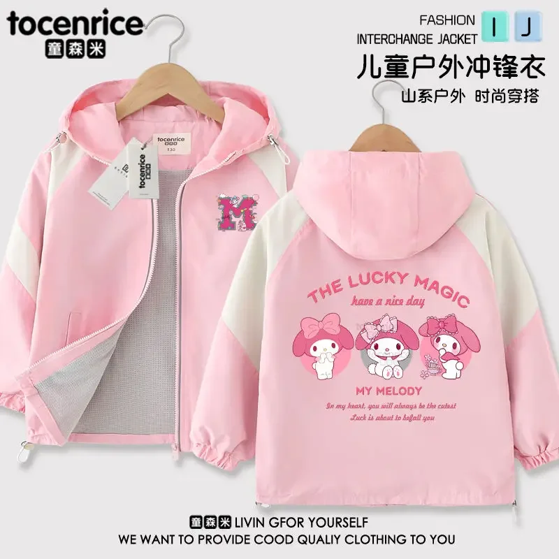 

My Melody Anime Kawaii Sanrio Ins Fashion Long Sleeve Casual Coat Cute Cartoon Autumn Jacket Children Waterproof Clothing Gifts