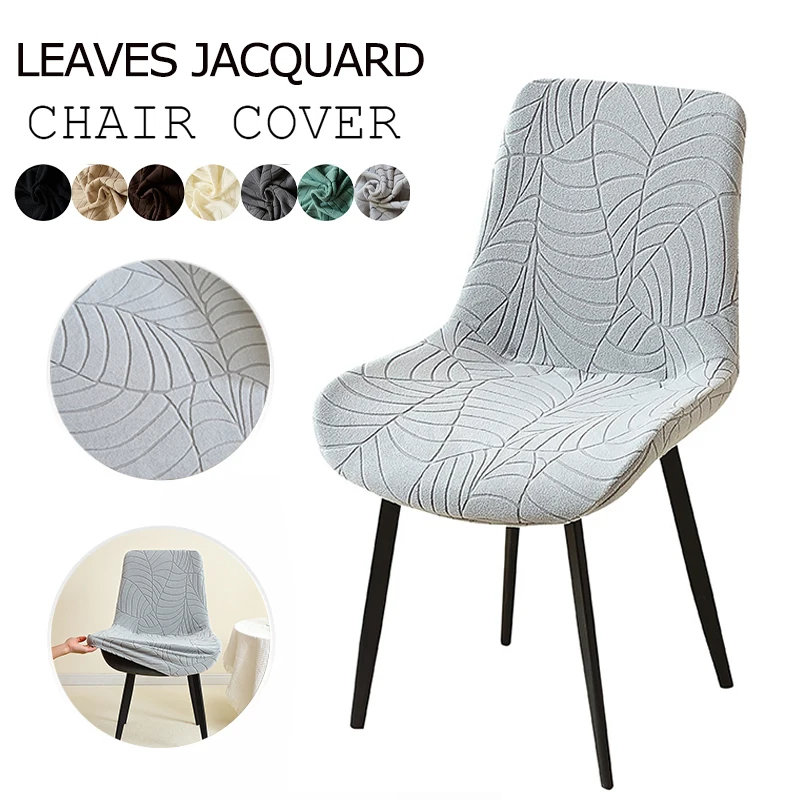 2/4 Stück Stretch gebogene Stuhlhussen Blatt Jacquard Esszimmerstuhl Schonbezüge einfarbig Sitzbezug für Hotel Hochzeit Restaurant