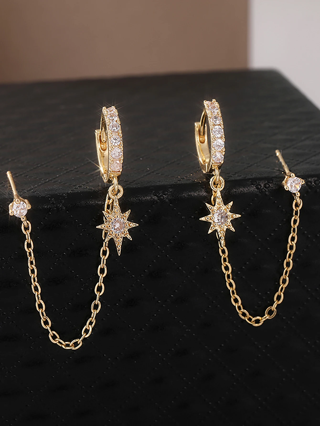

Luxury Cubic Zirconia Star Gold Dangle Earrings Stackable Piercing Hoop Stud Earring For Women Girls Party Wedding Sweet Jewelry