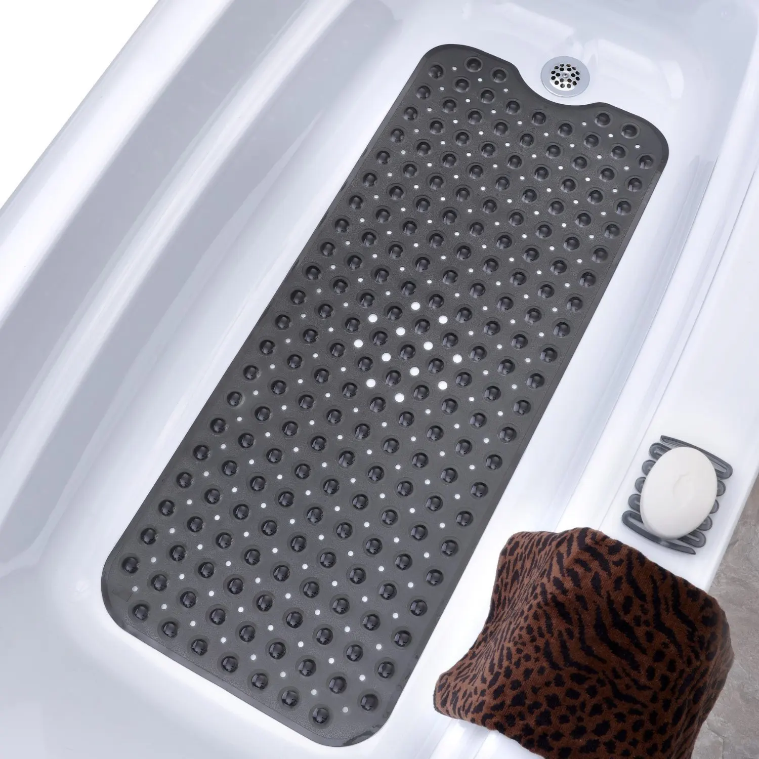 E9 Non-Slip Bathtub Mat Shower Mat  With Drain Holes And Suction Cups Machine Washable Household Bathroom Shower Carpet Bathroom
