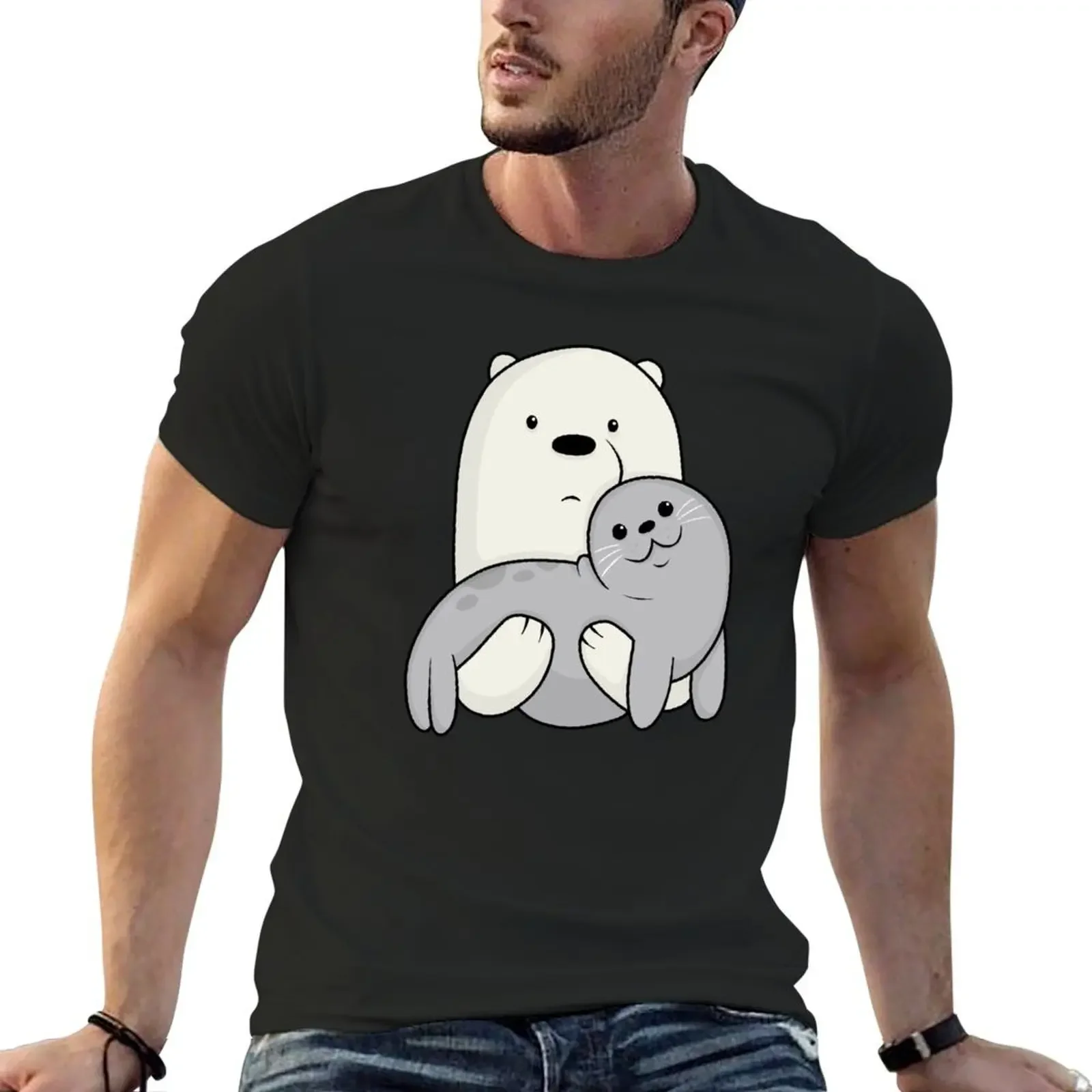 Ice Bear and Seal T-Shirt anime tops anime t shirts blue archive mens graphic t-shirts hip hop