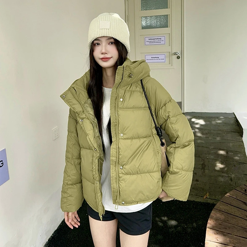 Giacca in cotone con cappuccio tinta unita semplice per donna 2025 Cappotto caldo con cerniera a maniche lunghe moda coreana Cappotto parka casual invernale