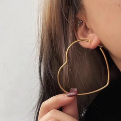 30-60mm Exaggerate Big Hoop Earring Heart Earrings For Women Stainless Steel Gold Color Hip Hop Korea Fashion Jewelry