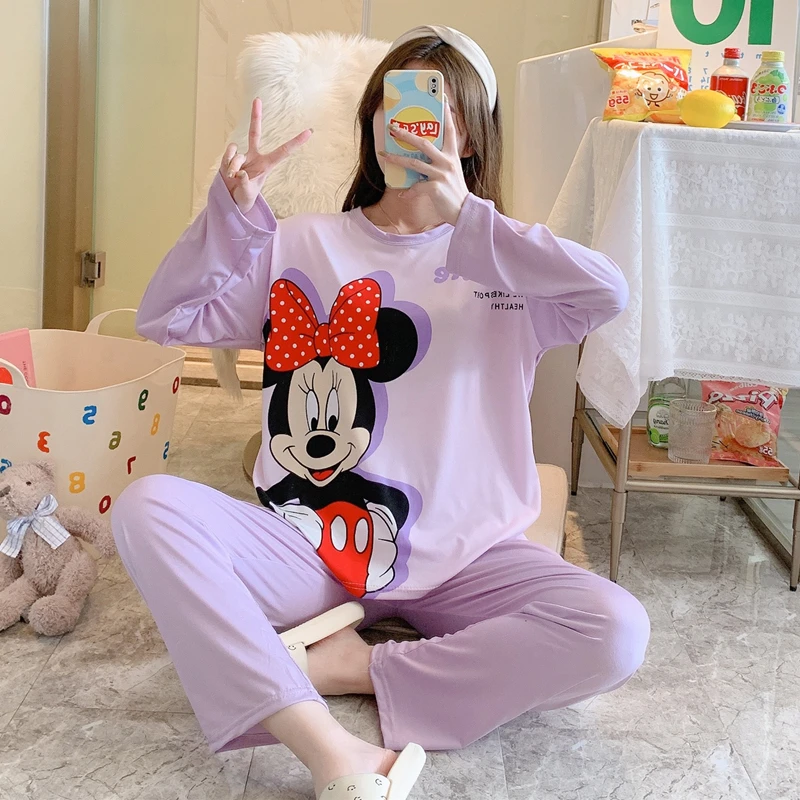 Cartoon Disney Donald Duck Women\'s Pajamas Autumn New Cotton Long Sleeve Casual Loose Two-piece Loungewear Pajamas Set