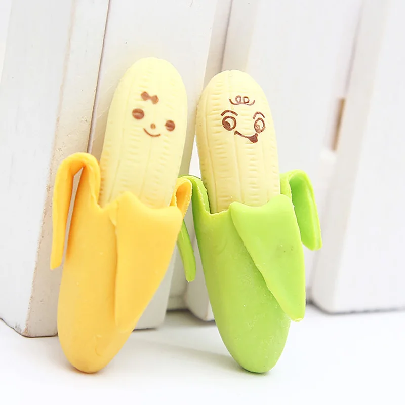 2PCS/Lot  Lovely Cute Kawaii Rubber Korean Stationery School Supplies Banana Shape Novelty Kid Gifts Fruit Pencil Eraser NEW