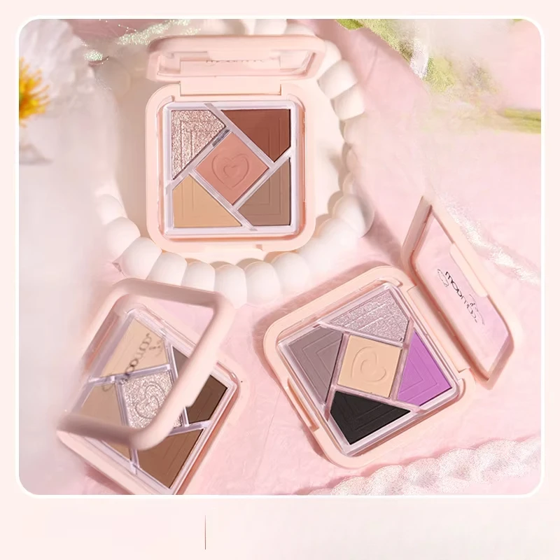 Five-color eyeshadow disc, delicate waterproof and non-flying powder, easy to color, matte fine flash flash eyeshadow