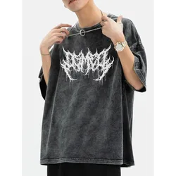 Oversized Washed Punk T-Shirt 2024 Gothic Graphic Unisex High Street Vintage Loose Casual T-shirts Harajuku Cotton T Shirts Man