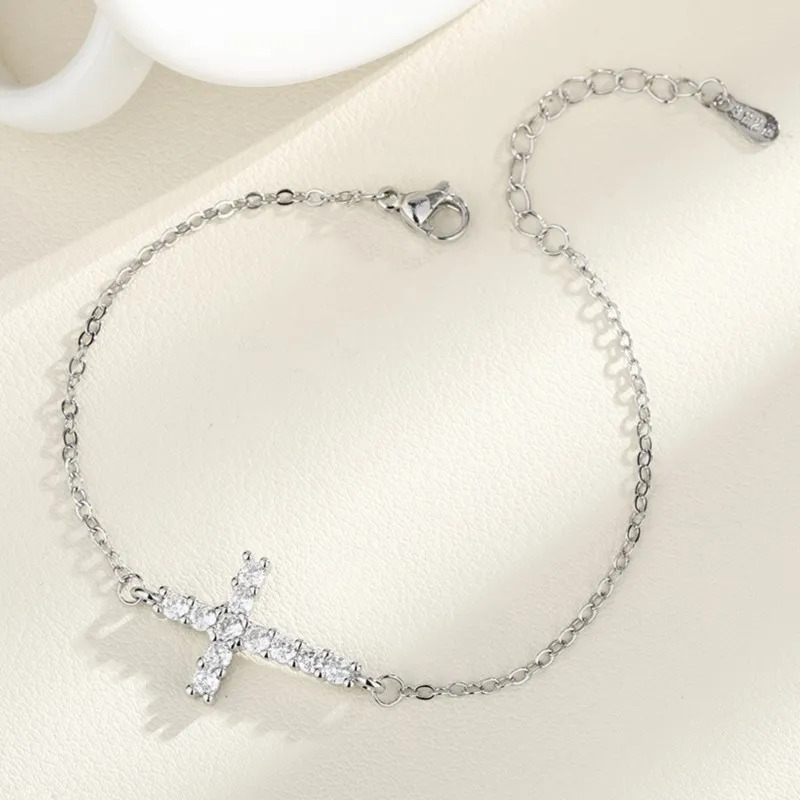 925 Sterling Silver Cross Bracelet For Women Crystal Cross Minimalist Unique Design Office Jewelry Gift Dropshipping