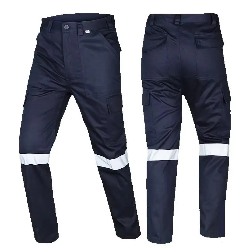 Men‘s Multi Pocket Men's Work Pants Wear Resistant Workshop Factory Repair Construction Workers Clothes Reflective Strip Pants