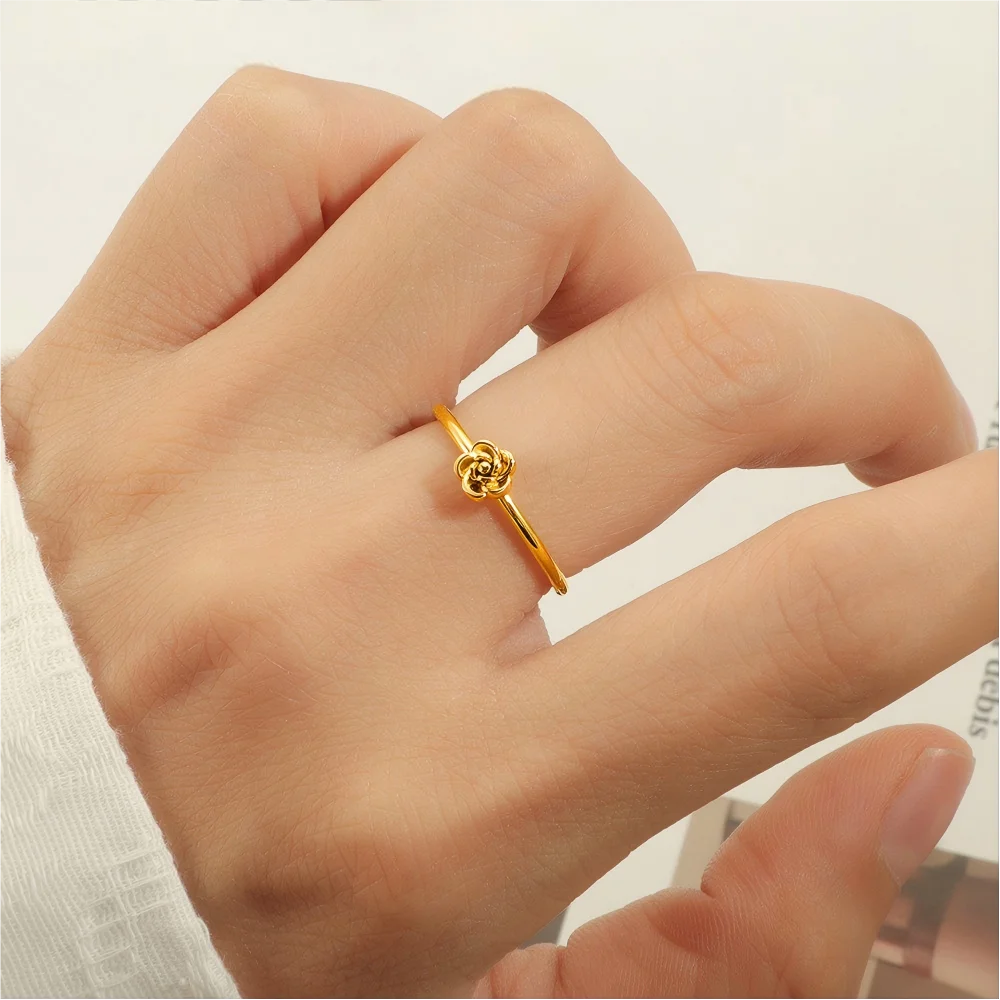 

Minimalist Rose Flower Ring, Asymmetric Stackable Ring for Women, 18K Gold Color Plated Stainless Steel, Dainty Hand Jewelry