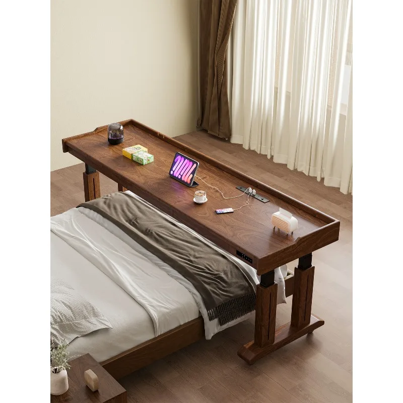 Movable Electric Lifting Cross Bed Table Lazy Solid Wood Computer Desk