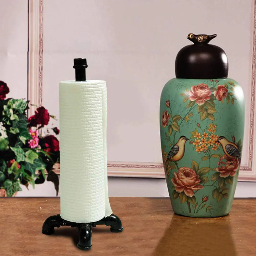 

Vertical Iron Roll Paper Holder Industrial Style Desktop Tissue Rack for Kitchen Bathroom Decorative Storage Stand Vintage