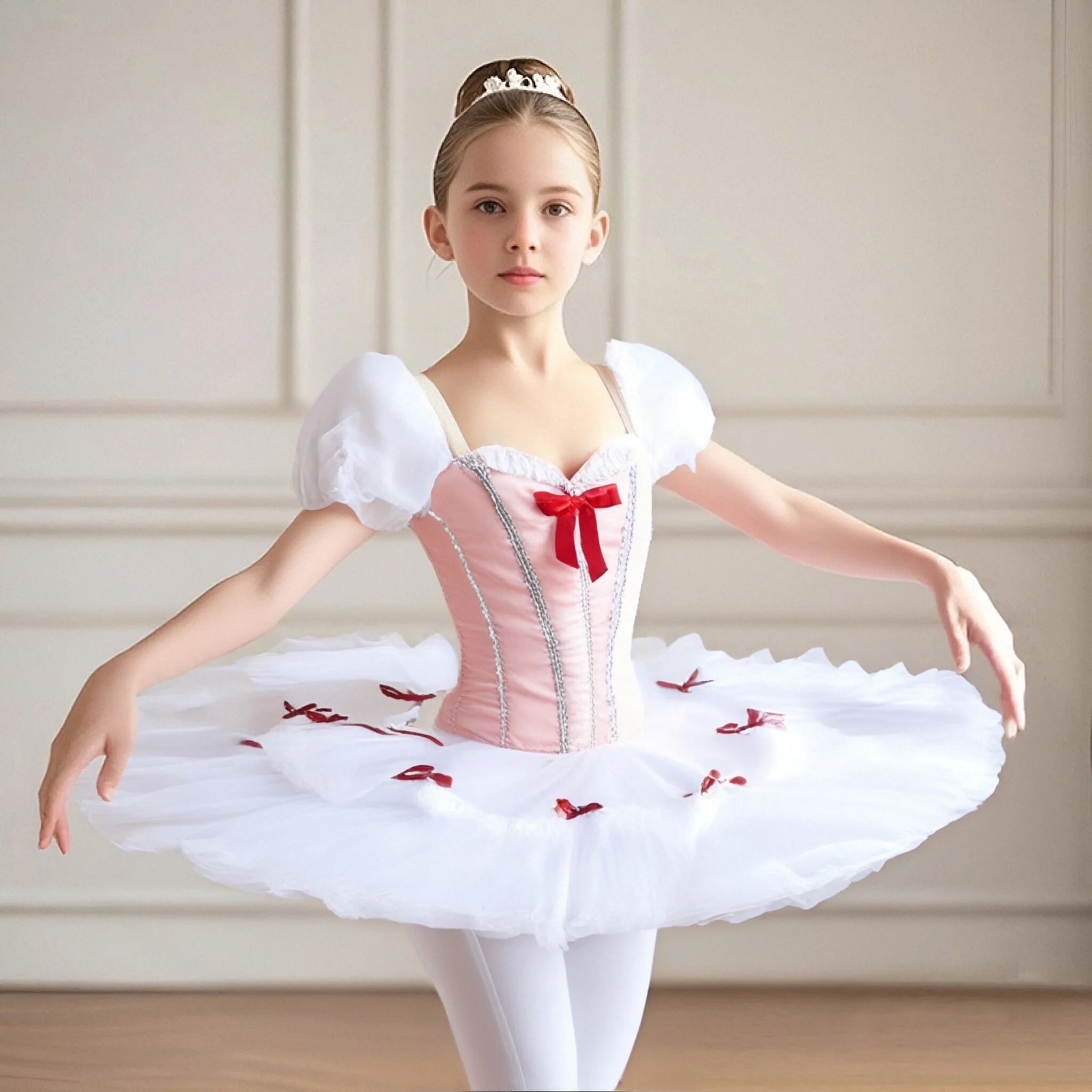 ชุดบัลเลต์เด็กและผู้ใหญ่แบบมืออาชีพ กระโปรงบัลเลต์ผ้าทูลล์ทรงแพนเค้ก สำหรับการแสดงนิทานนกหงษ์ขาว