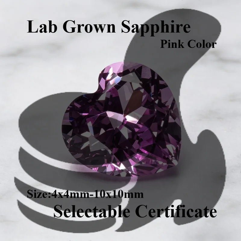 Lab Grown Sapphire Heart Shape Pink Color Charms Gemstone for DIY Advanced Jewelry Rings Earrings Making Selectable Certificate
