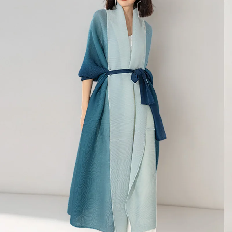 

Женское пальто оверсайз среднего возраста со складками, свободный крой с поясом, обычный цвет, полиэстер, весна 2024, длинное све Све Све Моон