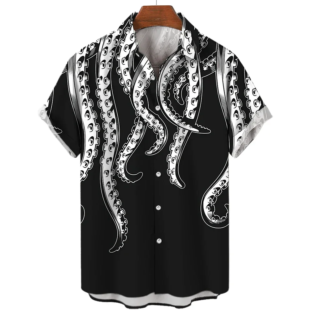 Animal Print Men\'s Shirts Luxury Octopus Tentacle Pattern Men\'s Fashion Casual Shirts Oversized Top Men\'s Designer Clothing Cami