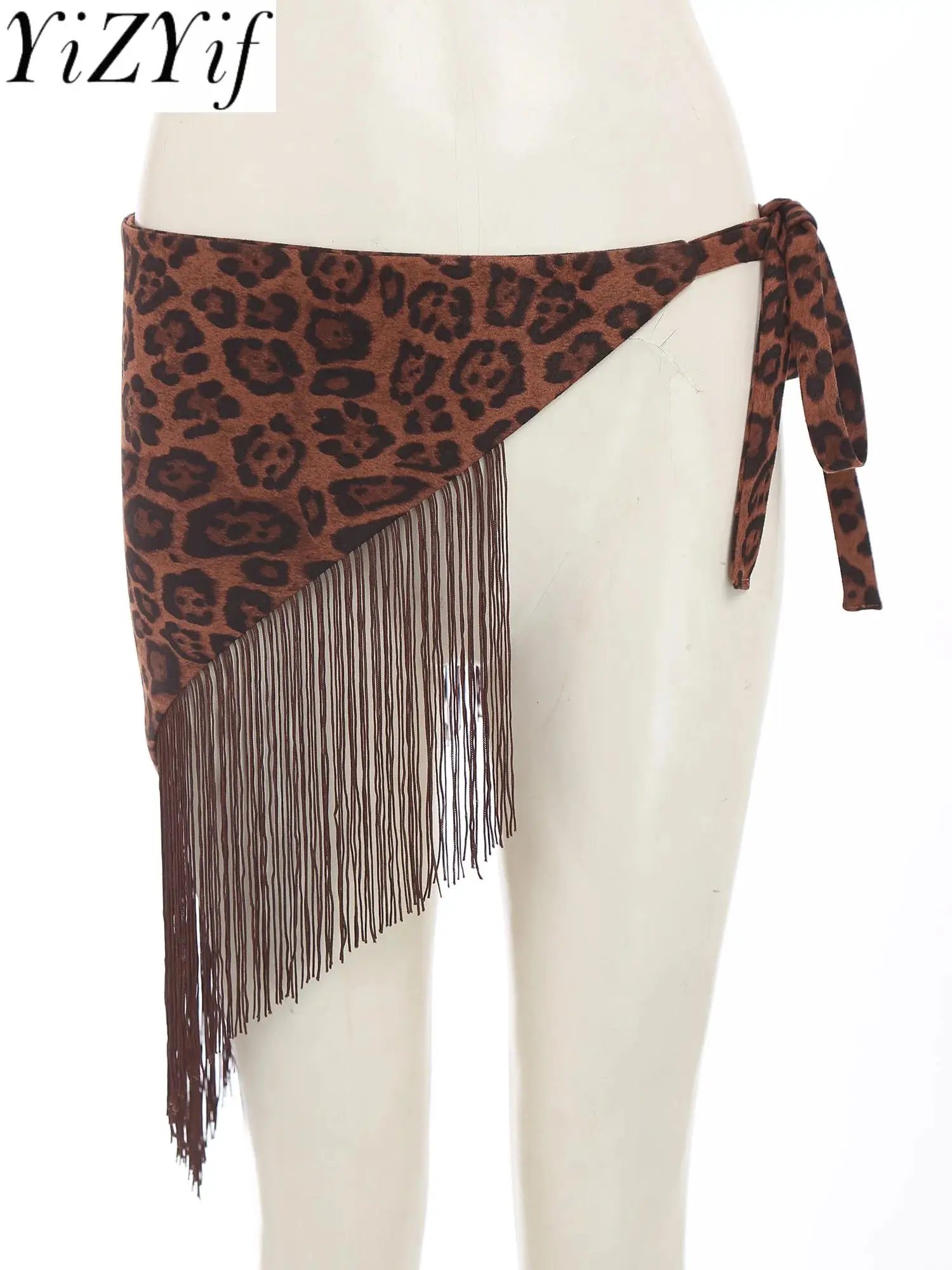 

Women Vintage Leopard Printed Waist Belt Tassel Fringe Stylish Lace-up Waist Cover Belt Western Cowgirl Punk Costume Accessories