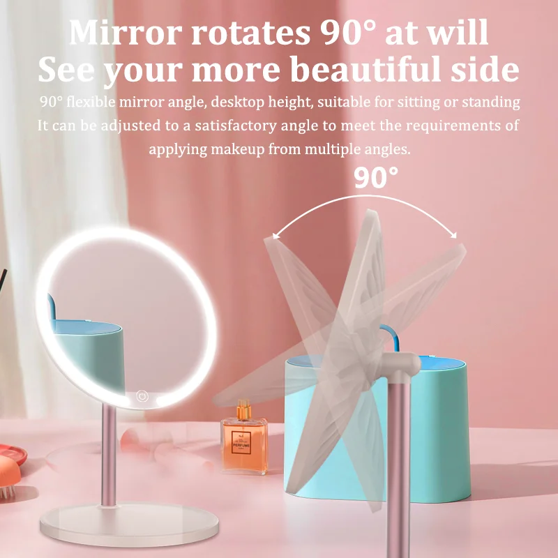 1200 mAh LED Vanity Mirror Tri-color Light Adjustment Touch Screen Portable Ultra Long Life Tray Organizer Desk Makeup Mirror