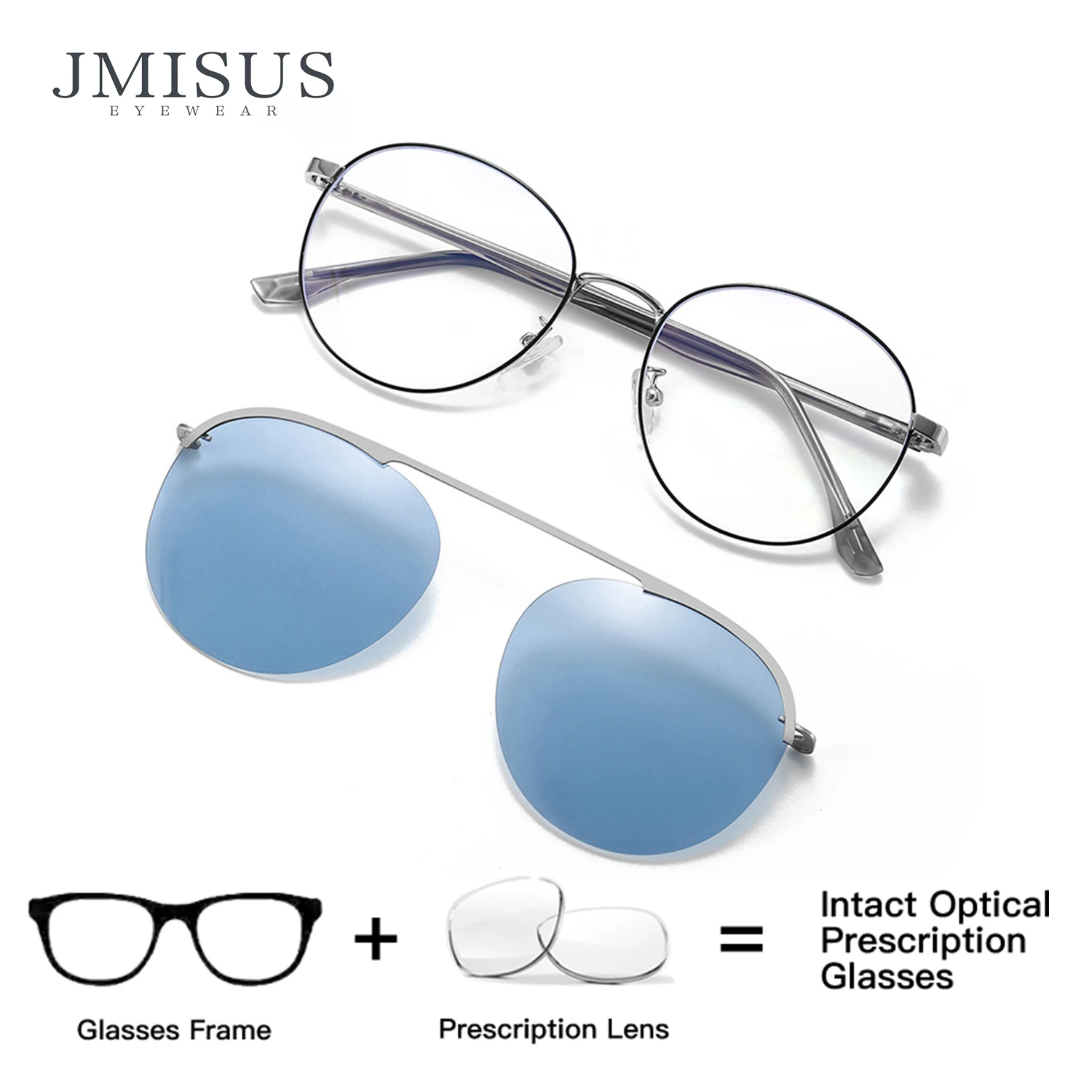 

JMISUS Round Progressive Multifocal Glasses Clip on Polarized Prescription Sunglasses Unisex Anti-Blue Ray Prescription Eyewear