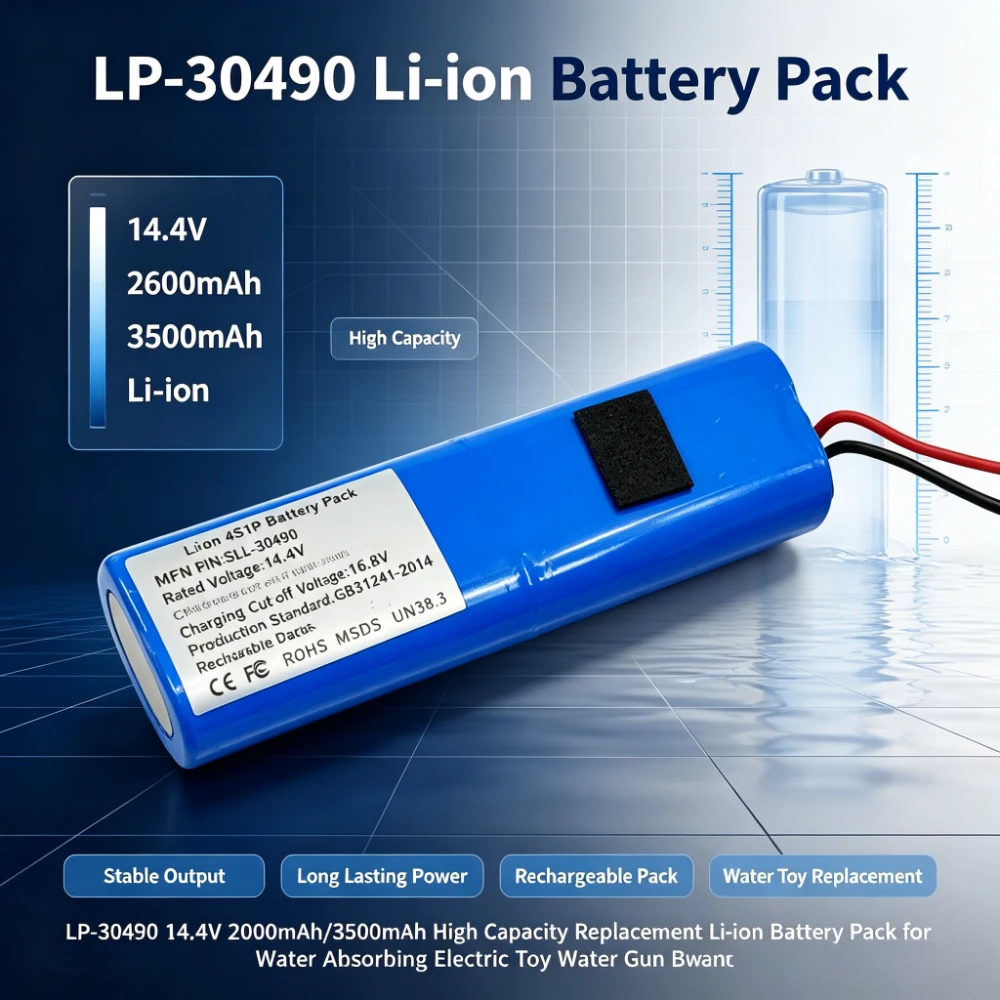 LP-30490 14.4V 2600mAh/3500mAh High Capacity Replacement Li-ion Battery Pack for Water Absorbing Electric Toy Water Gun Battery